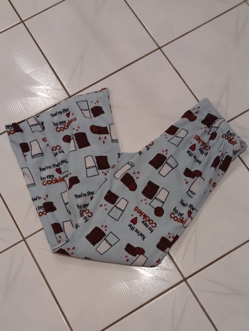 4/$40 Light Blue Cookie & Milk Print Pajama Bottoms - Size Large